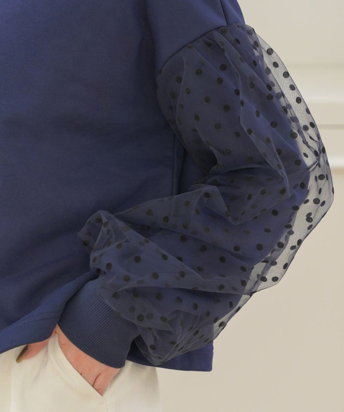 セレクトウォッシャブルレディーストップスチュールドット長袖春秋かわいい黒ジョイントスペース