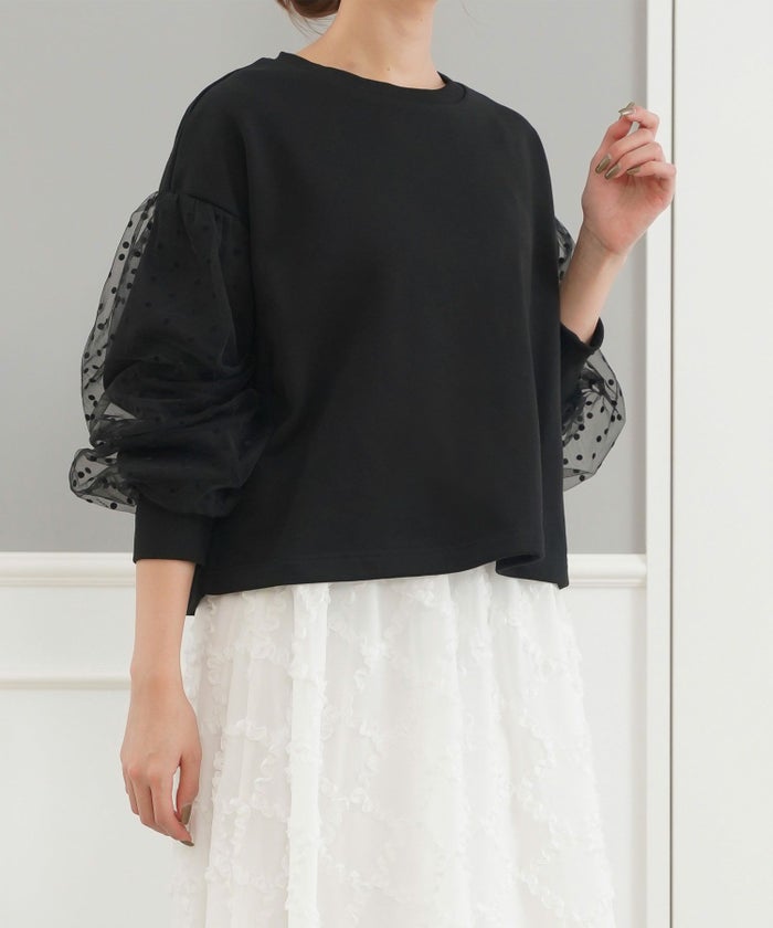 セレクトウォッシャブルレディーストップスチュールドット長袖春秋かわいい黒ジョイントスペース
