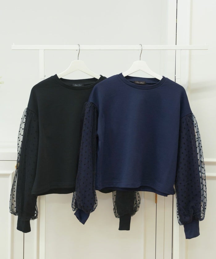 セレクトウォッシャブルレディーストップスチュールドット長袖春秋かわいい黒ジョイントスペース