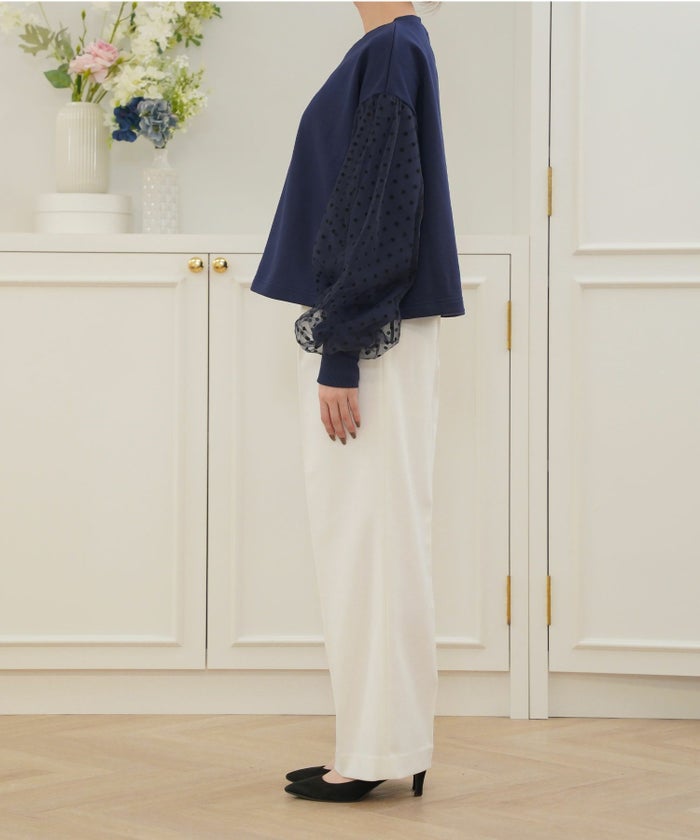 セレクトウォッシャブルレディーストップスチュールドット長袖春秋かわいい黒ジョイントスペース