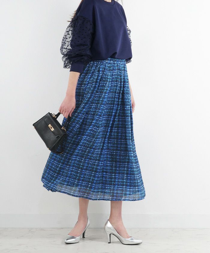 セレクトウォッシャブルレディーストップスチュールドット長袖春秋かわいい黒ジョイントスペース