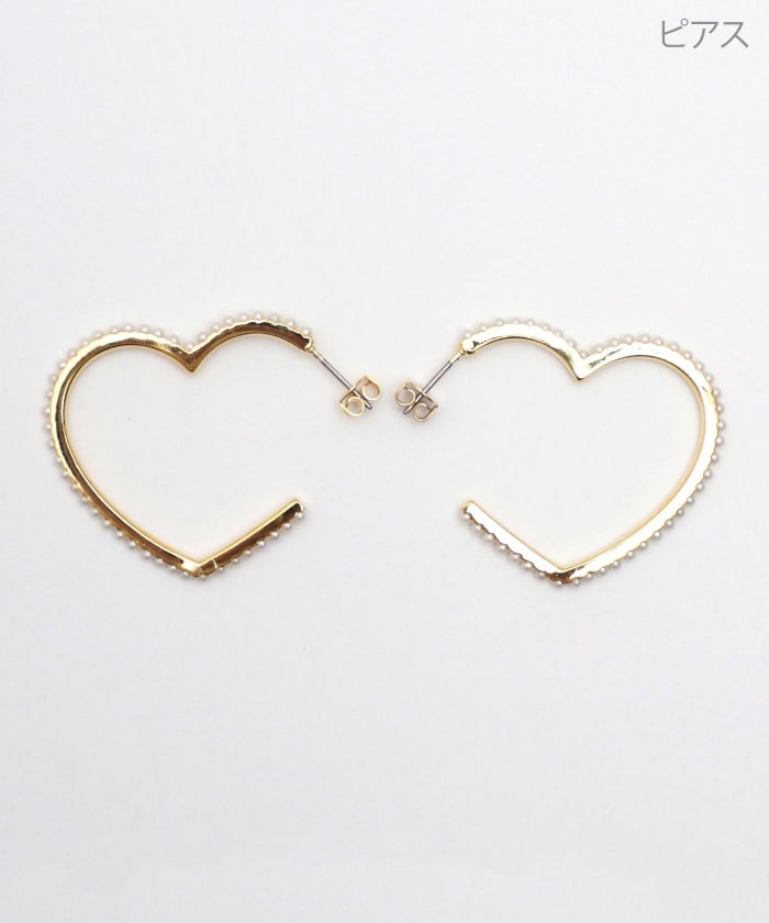 パール ハート フープ ピアス イヤリング Pearl Heart Hoop Pierce Earring 真鍮 チタンポスト プラパール ハート パール ハート フープ ピアス イヤリング Pearl Heart Hoop Pierce Earring （Liala）