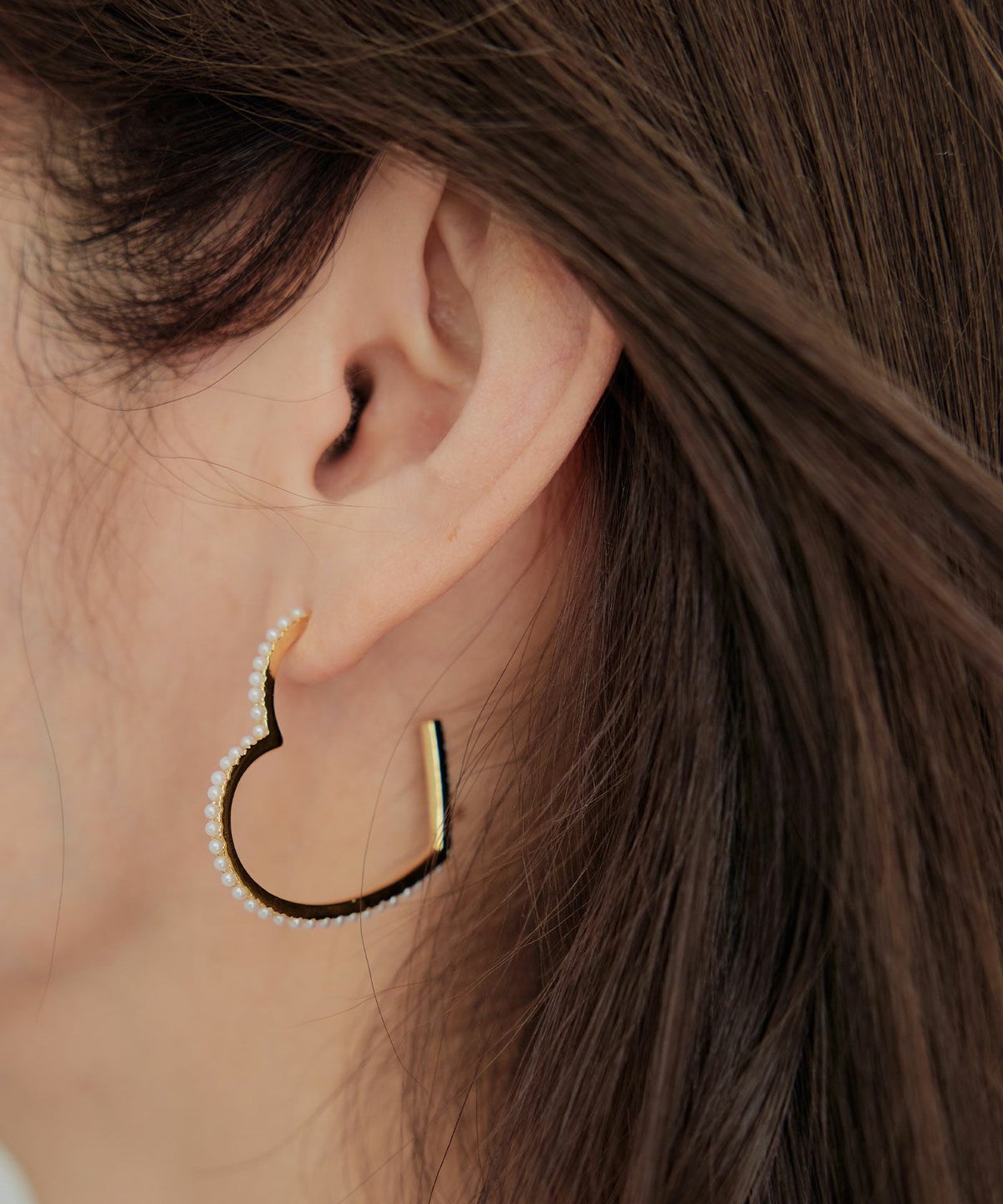 パール ハート フープ ピアス イヤリング Pearl Heart Hoop Pierce Earring