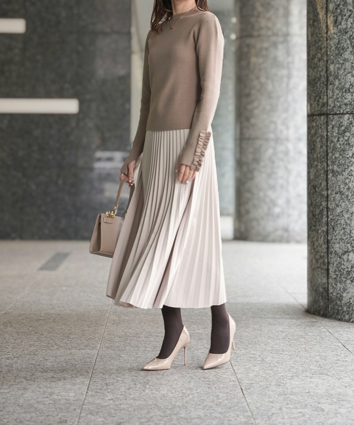 指穴 上品 ベーシック リブニット アームウォーマー トレンド 防寒/アイボリー/ベージュ/グレー/ブラック/M