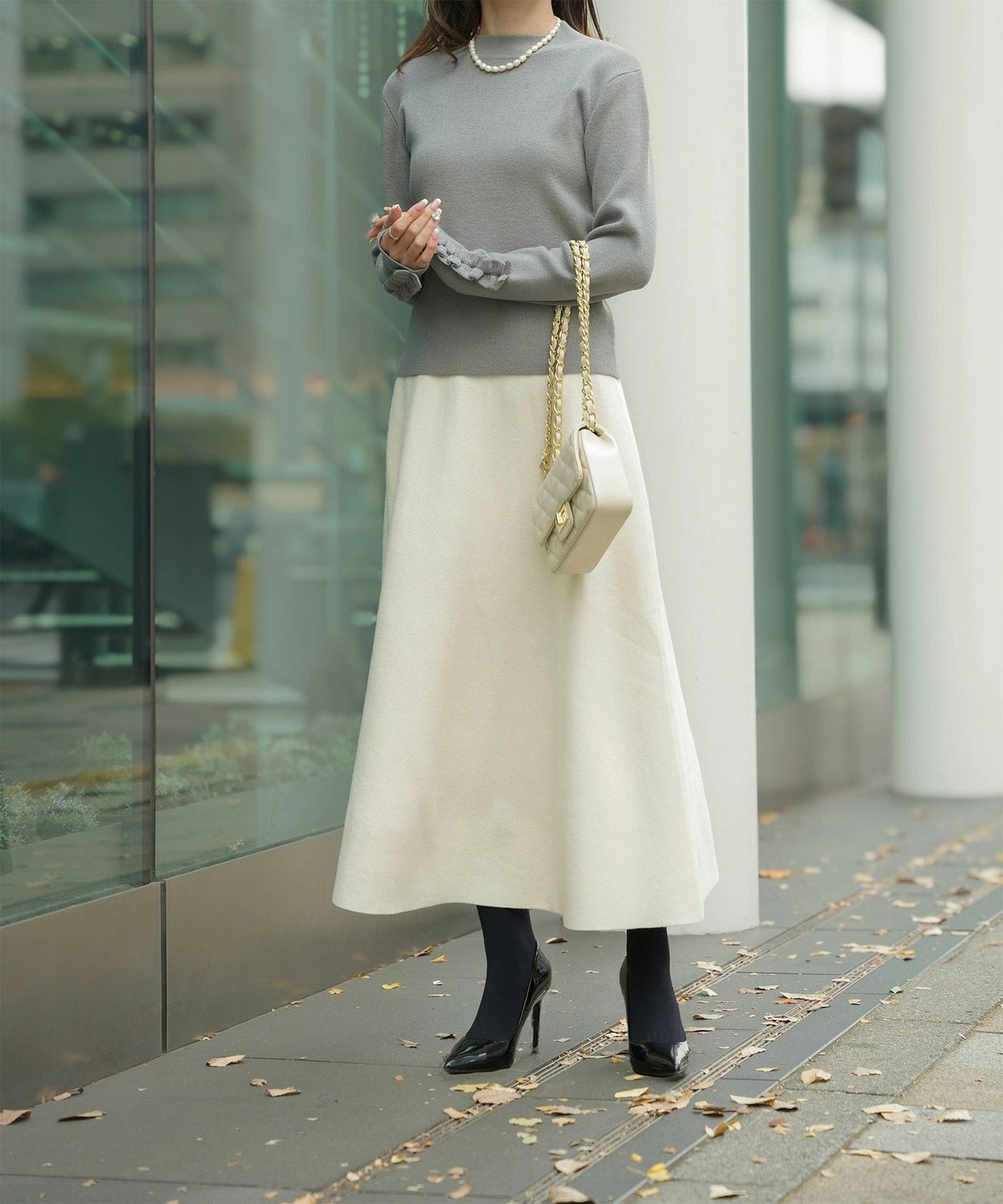 指穴 上品 ベーシック リブニット アームウォーマー トレンド 防寒/アイボリー/ベージュ/グレー/ブラック/M