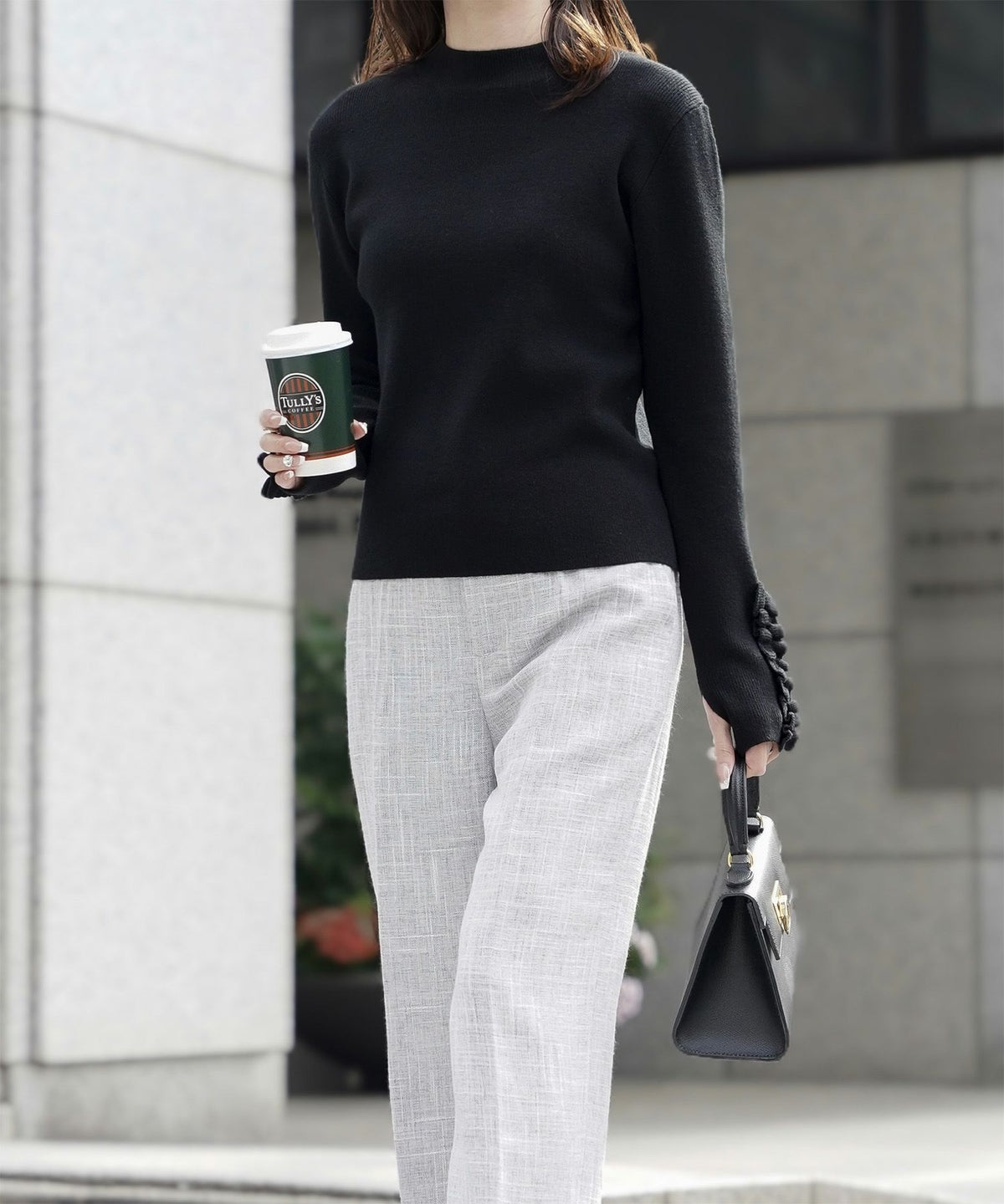 指穴 上品 ベーシック リブニット アームウォーマー トレンド 防寒/アイボリー/ベージュ/グレー/ブラック/M