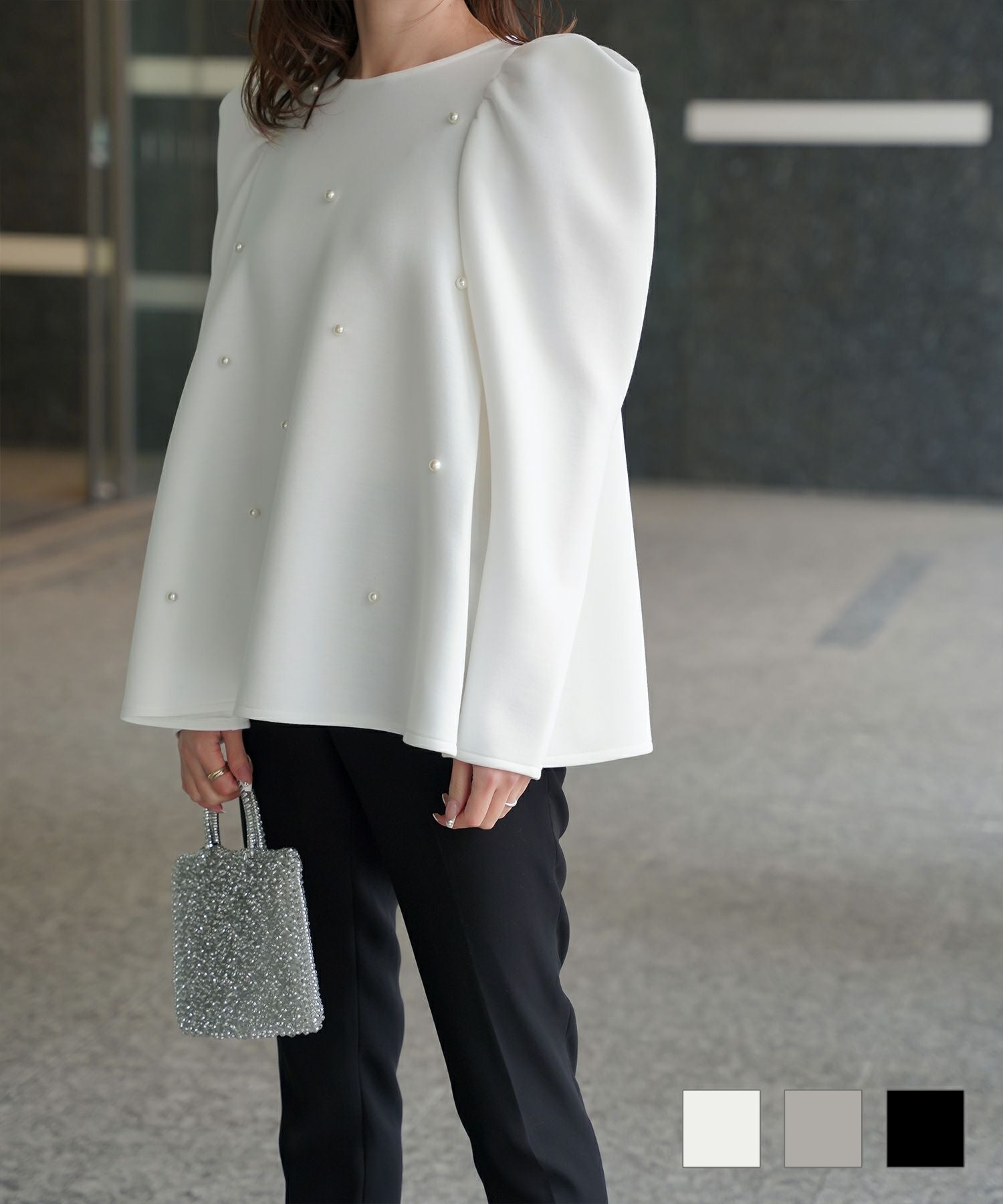 パール付き 美肩 トップス HUIT 全3色｜hit811-0223【2】 - 長袖商品