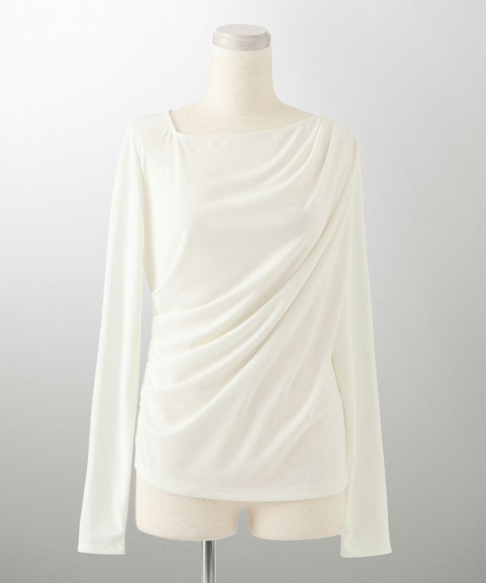 シンプル オフショルダー イージーケア オフィス/アイボリー/ピンク/サックス/ブラック/M