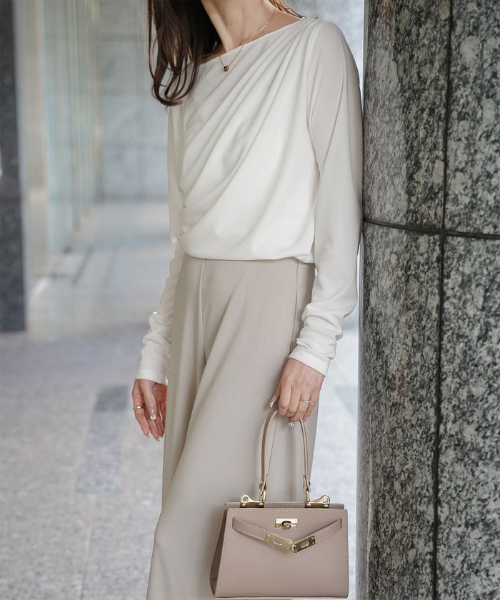 シンプル オフショルダー イージーケア オフィス/アイボリー/ピンク/サックス/ブラック/M