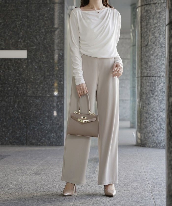 シンプル オフショルダー イージーケア オフィス/アイボリー/ピンク/サックス/ブラック/M