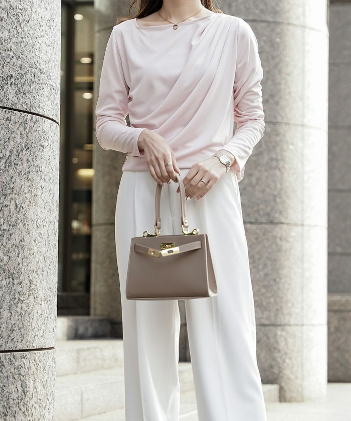 シンプル オフショルダー イージーケア オフィス/アイボリー/ピンク/サックス/ブラック/M