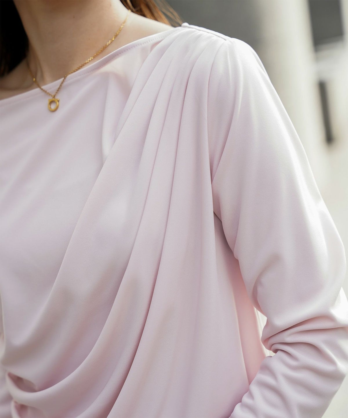 シンプル オフショルダー イージーケア オフィス/アイボリー/ピンク/サックス/ブラック/M