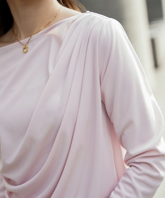 シンプル オフショルダー イージーケア オフィス/アイボリー/ピンク/サックス/ブラック/M