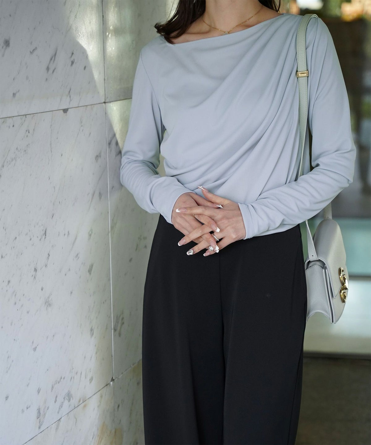 シンプル オフショルダー イージーケア オフィス/アイボリー/ピンク/サックス/ブラック/M