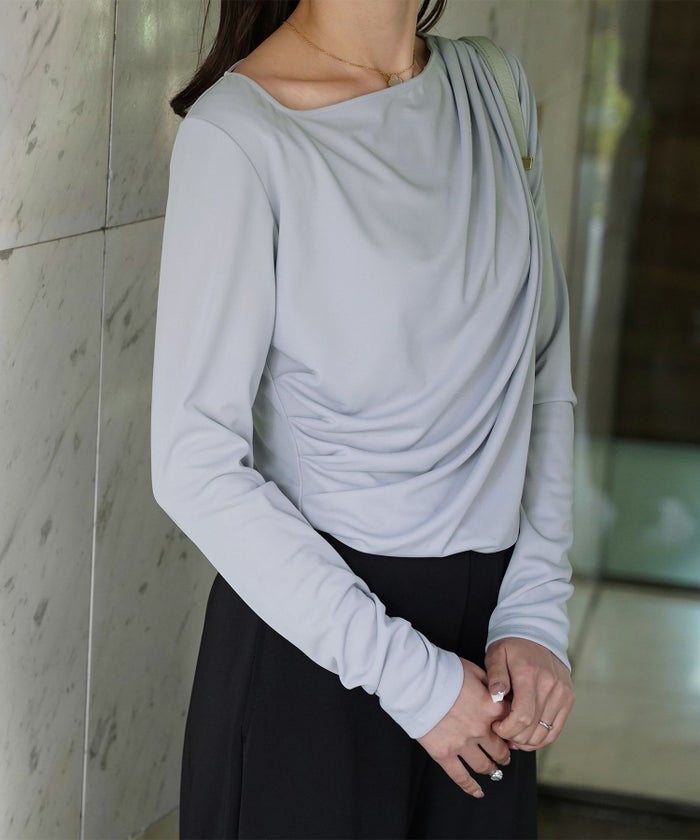 シンプル オフショルダー イージーケア オフィス/アイボリー/ピンク/サックス/ブラック/M