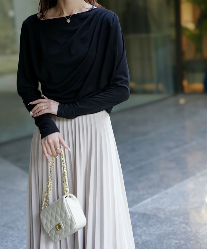 シンプル オフショルダー イージーケア オフィス/アイボリー/ピンク/サックス/ブラック/M