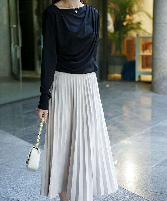 シンプル オフショルダー イージーケア オフィス/アイボリー/ピンク/サックス/ブラック/M