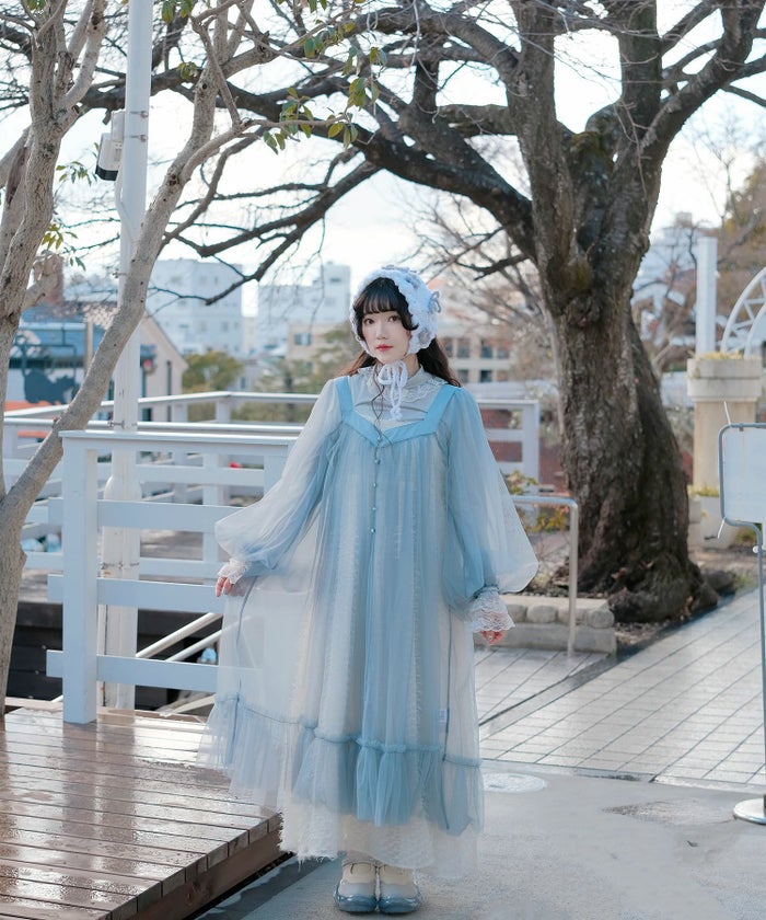 チュール ラメ ロング レイヤード ボリューム ホワイト/ブルーグレー/M