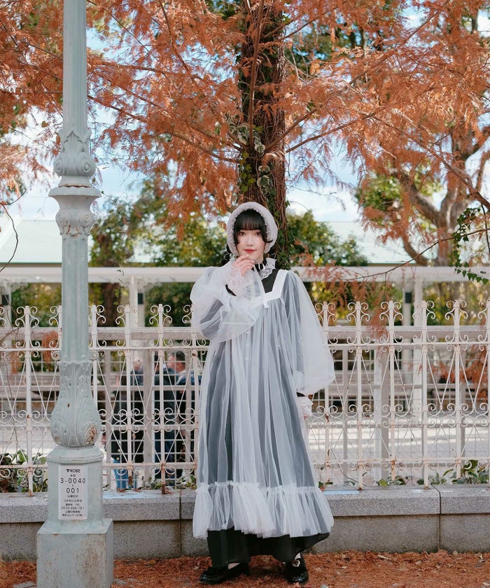 チュール ラメ ロング レイヤード ボリューム ホワイト/ブルーグレー/M