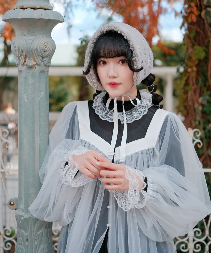 チュール ラメ ロング レイヤード ボリューム ホワイト/ブルーグレー/M