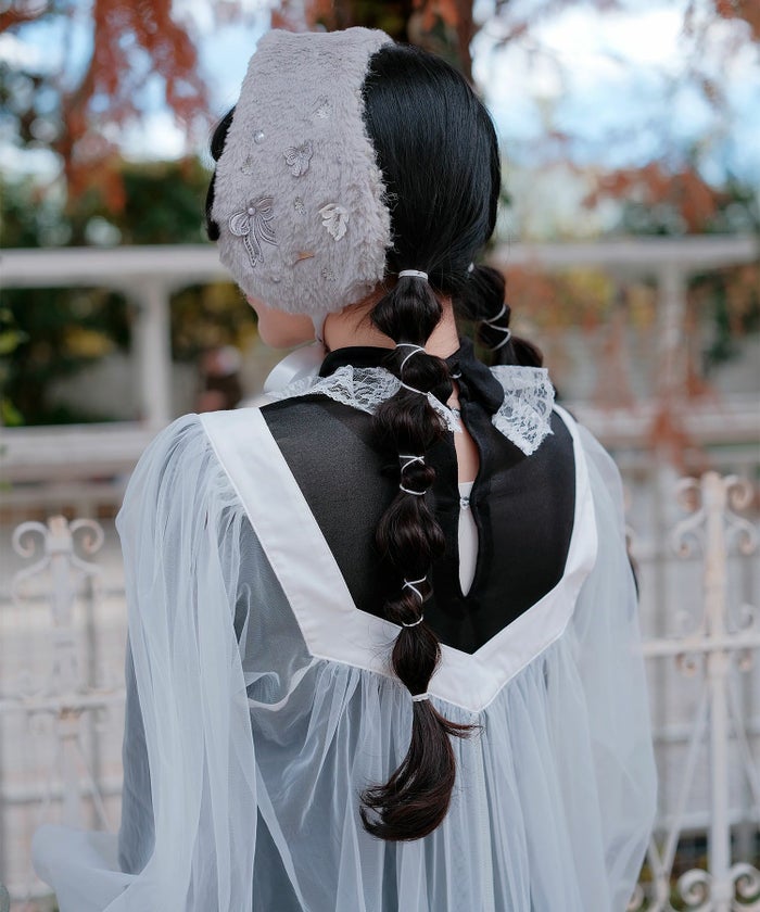 チュール ラメ ロング レイヤード ボリューム ホワイト/ブルーグレー/M