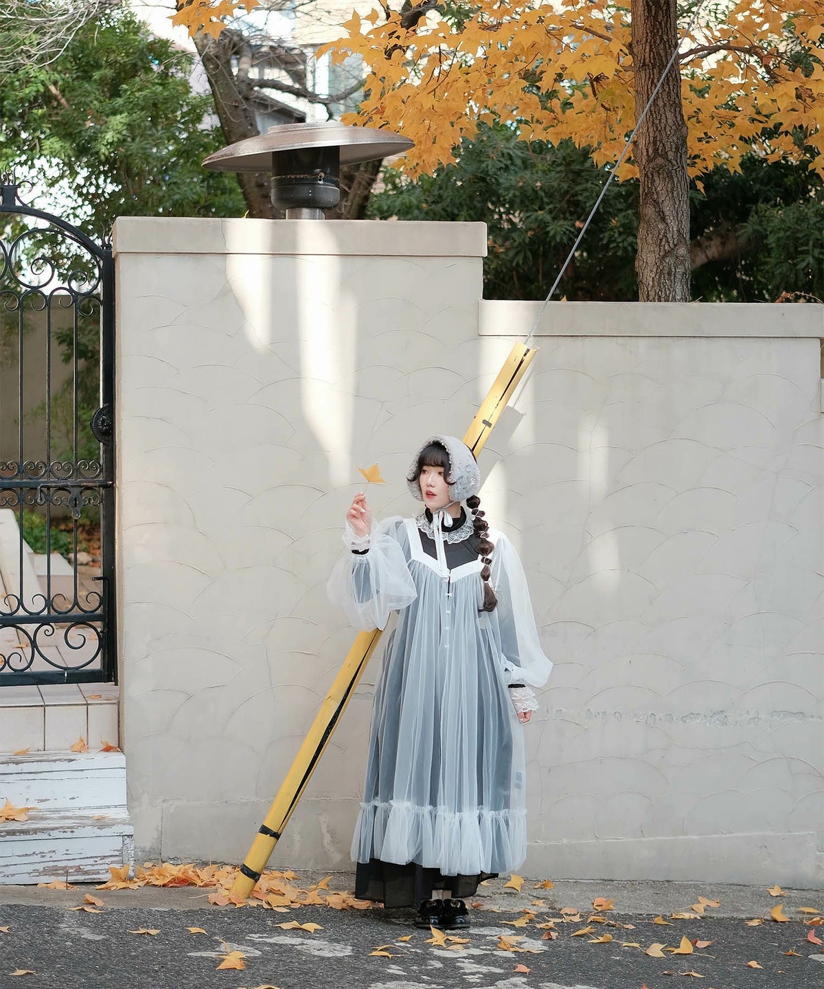 チュール ラメ ロング レイヤード ボリューム ホワイト/ブルーグレー/M