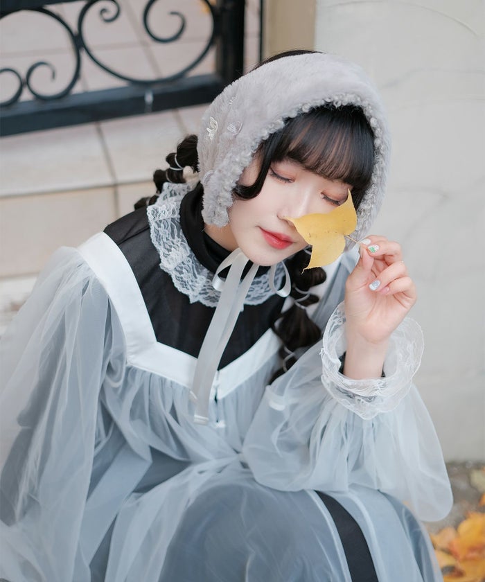 チュール ラメ ロング レイヤード ボリューム ホワイト/ブルーグレー/M