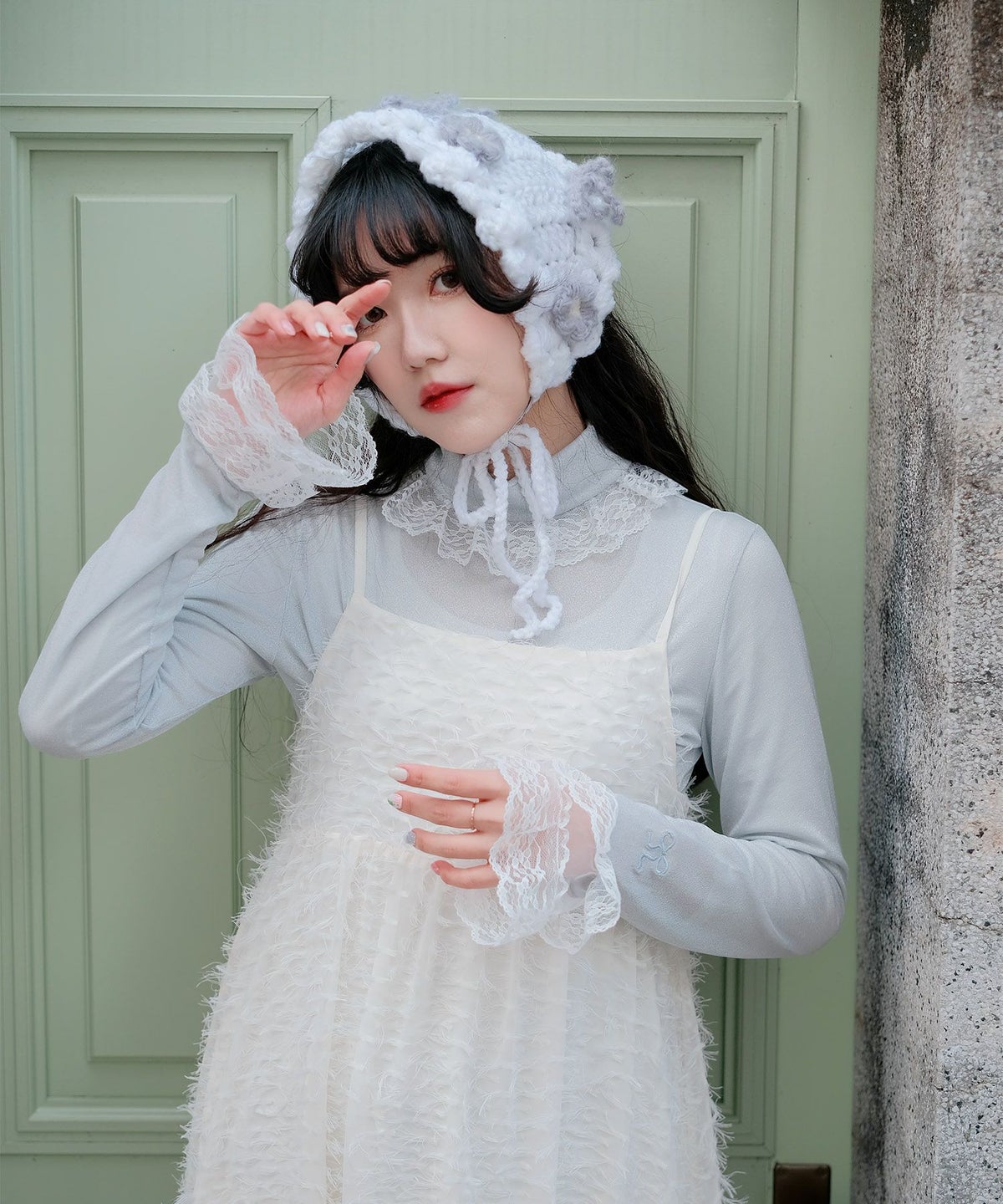 キラキラ ラメリブ ハイネック 冬 シルバーホワイト ブラック/M