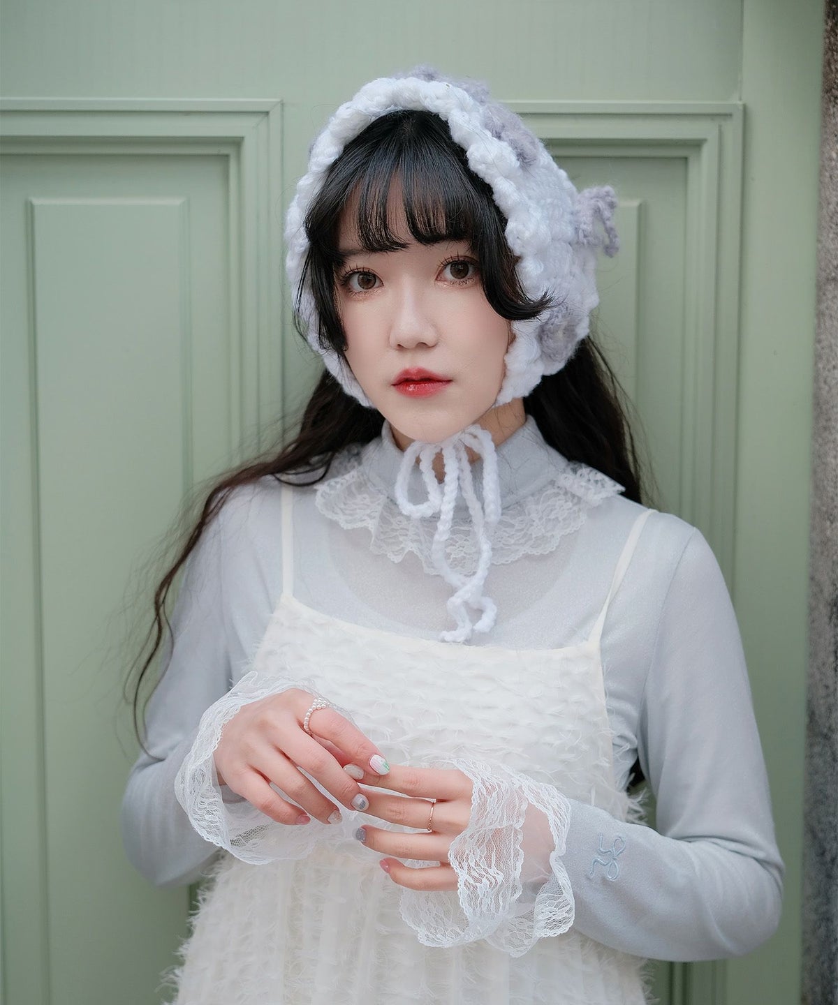 キラキラ ラメリブ ハイネック 冬 シルバーホワイト ブラック/M