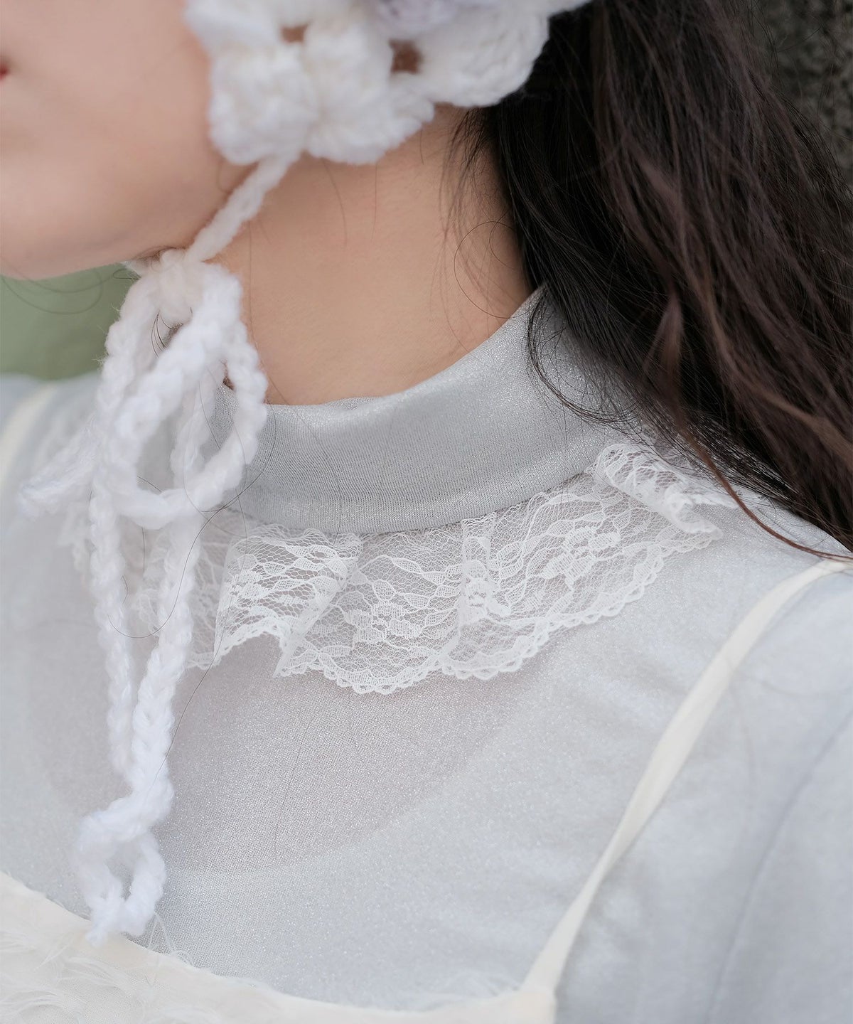 キラキラ ラメリブ ハイネック 冬 シルバーホワイト ブラック/M