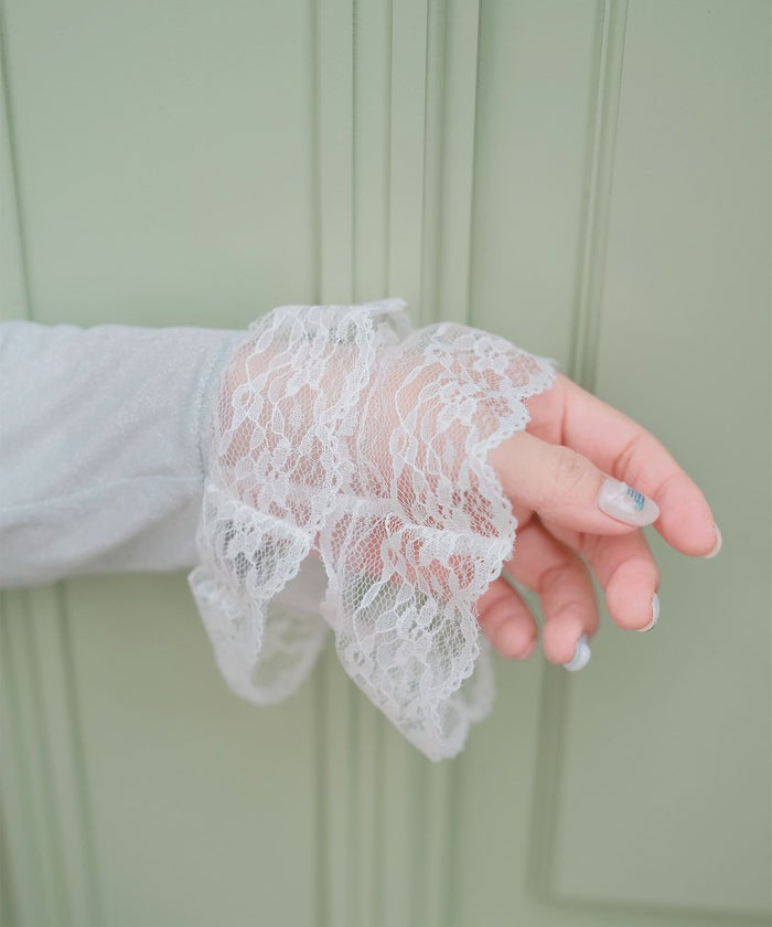 キラキラ ラメリブ ハイネック 冬 シルバーホワイト ブラック/M