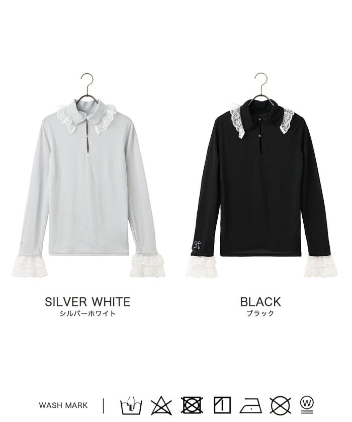 キラキラ ラメリブ ハイネック 冬 シルバーホワイト ブラック/M