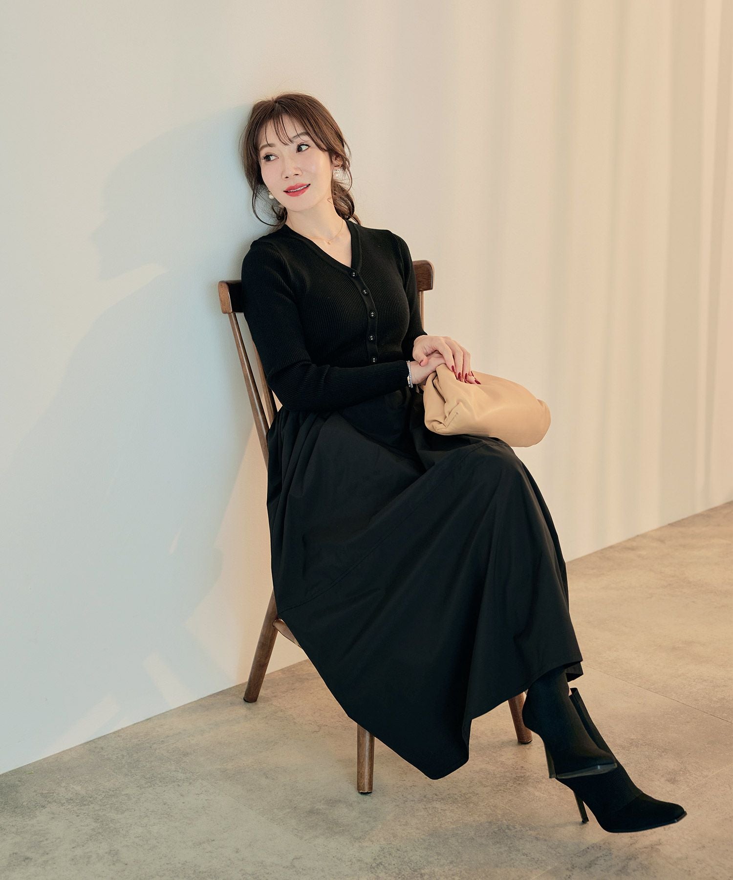 リブニット 布帛ドッキング ワンピース Liala×PG 全2色｜lpg311-2061