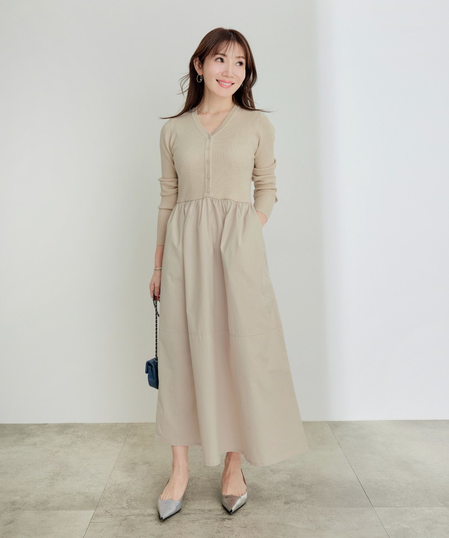 リブニット 布帛ドッキング ワンピース Liala×PG 全2色｜lpg311-2061