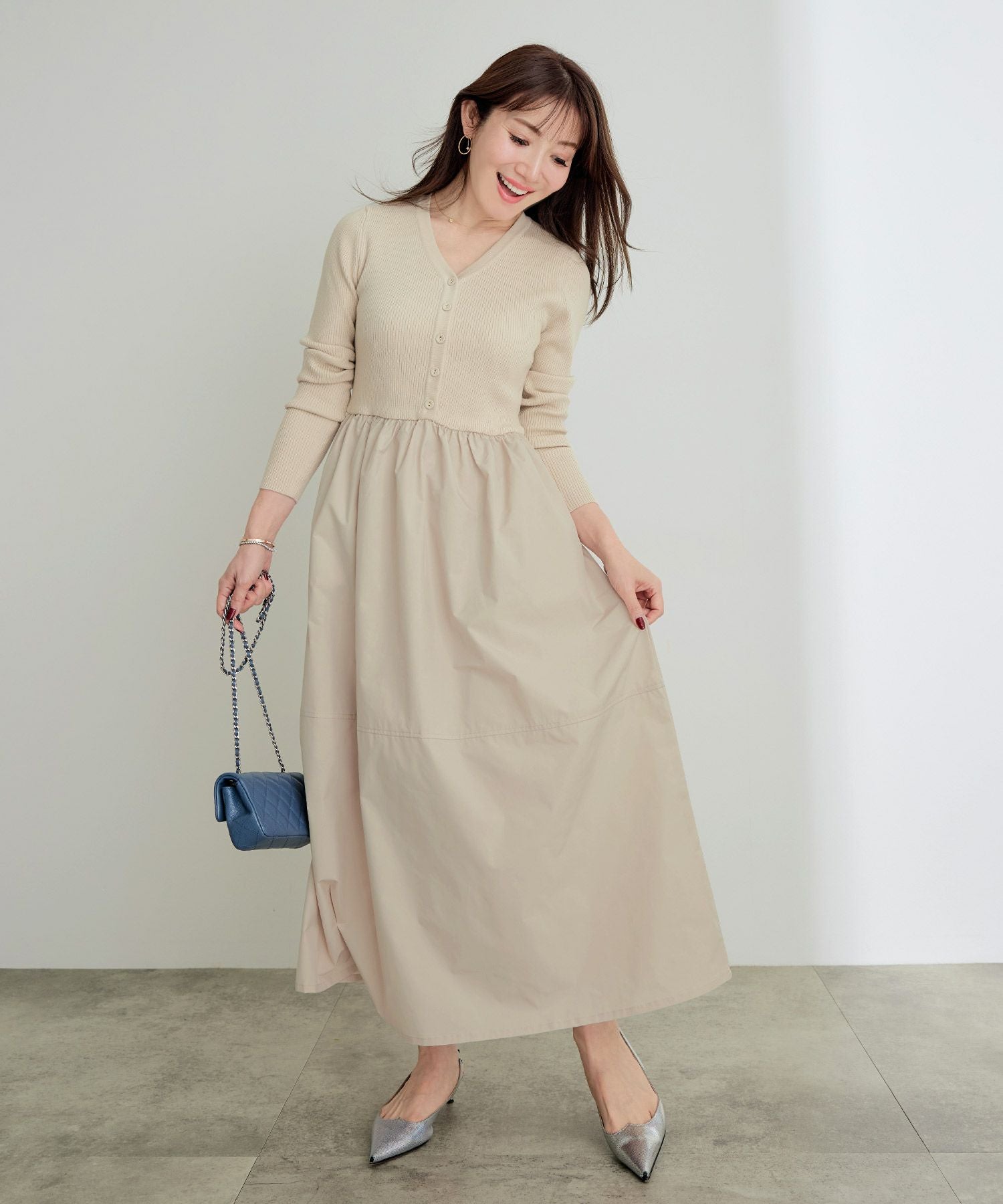 リブニット 布帛ドッキング ワンピース Liala×PG 全2色｜lpg311-2061