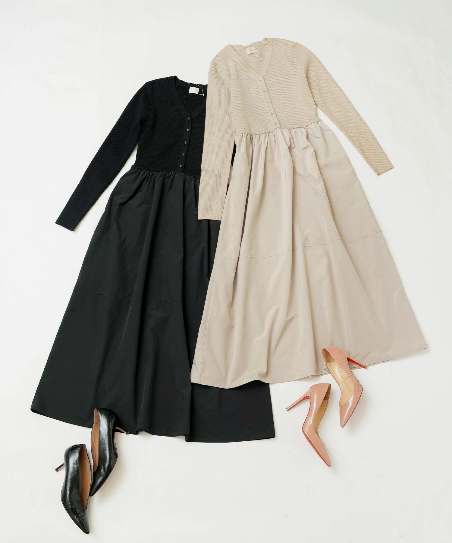 リブニット 布帛ドッキング ワンピース Liala×PG 全2色｜lpg311-2061