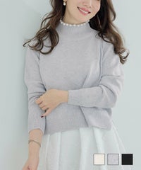 手洗い可ニットレディースきれいめオフィス大人かわいい白黒秋冬あたたかいジョイントスペース パール付きハイネック ニット Liala×PG
