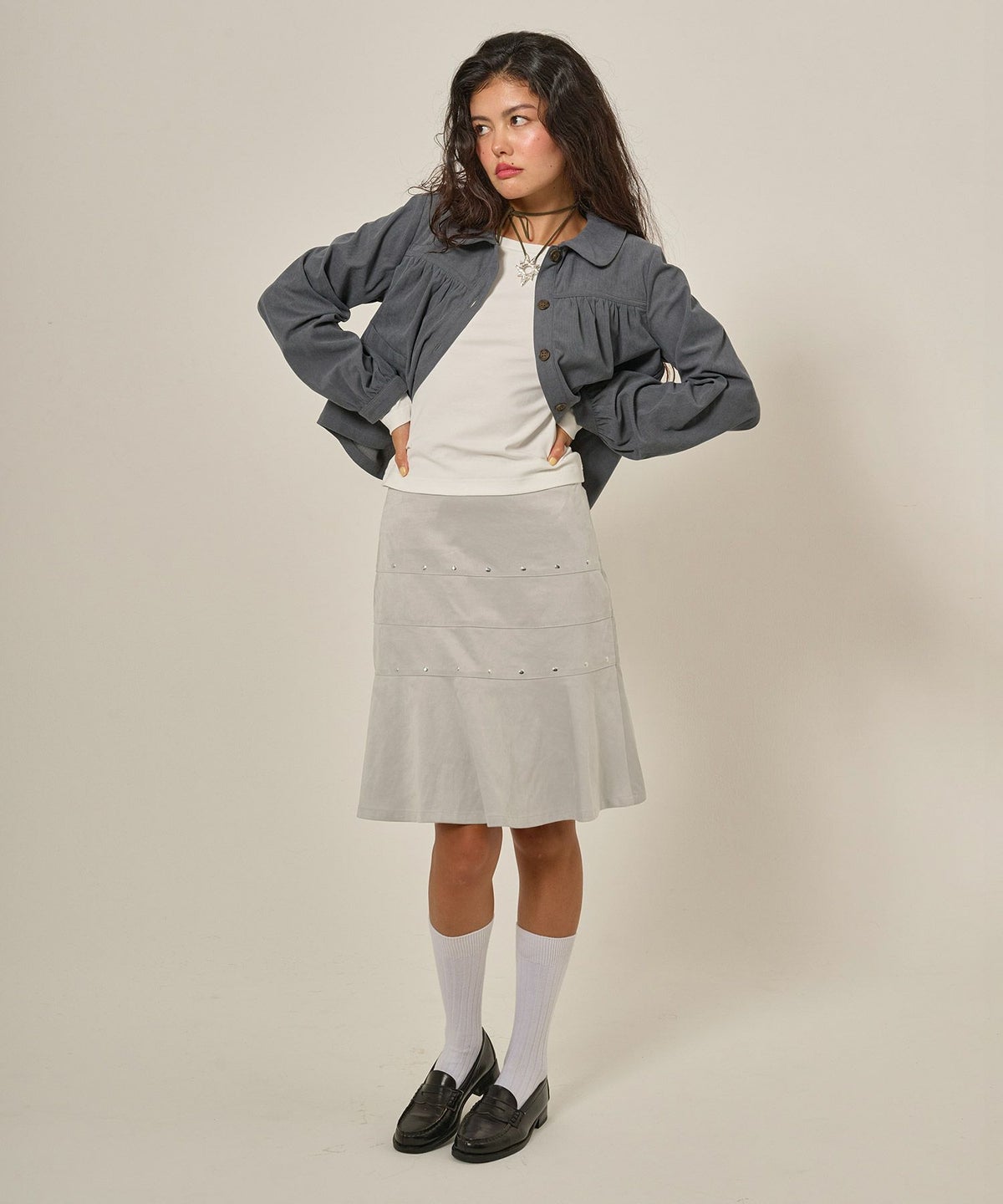 フェイクスエード/スカート/ボトムス/ひざ丈