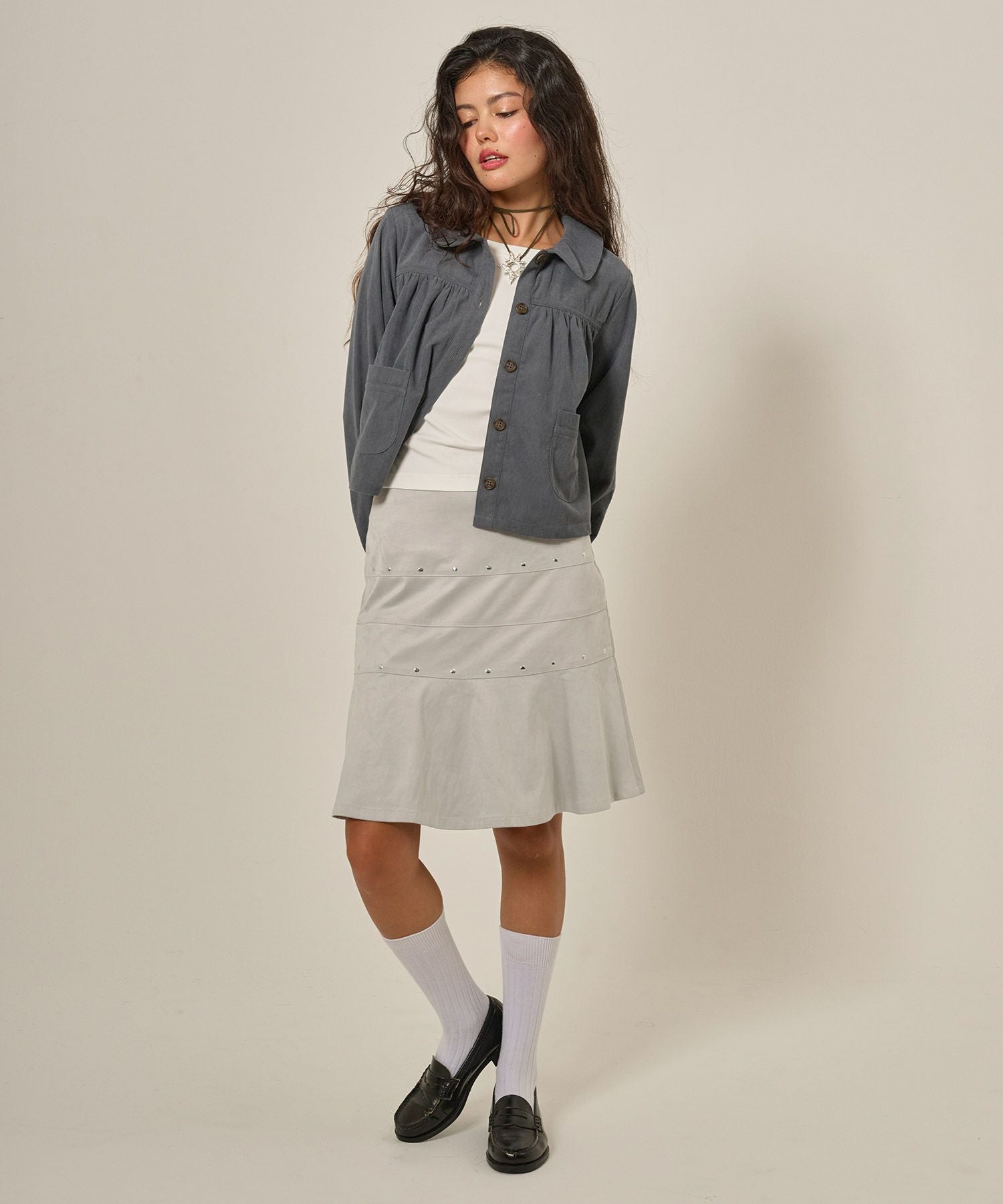 Early-Summer-SALE フェイクスエード ミディ丈スカート TINA：JOJUN 全