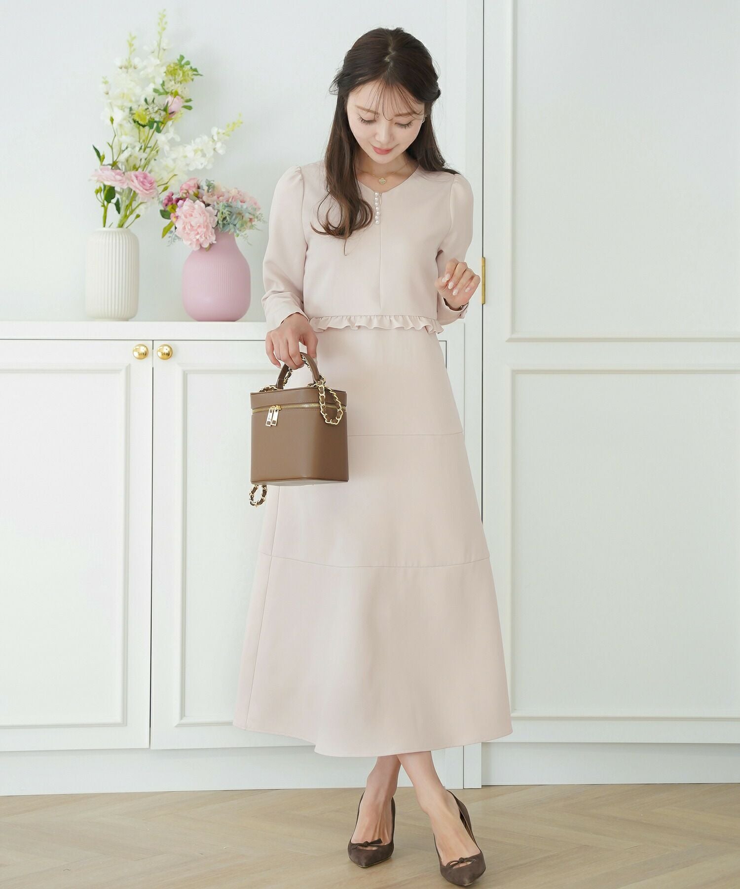 フロントファスナー バックリボン フレアワンピース le reve vaniller