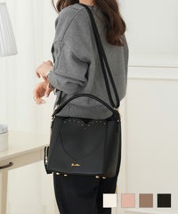 バッグ 小物 セット ポーチ フラグメントケース ハートバッグ ビス スタッズ ホワイト ピンク ブラウン ブラック ポケット 配色 バレンタイン ギフト お出かけ 可愛い エレガント フェミニン おしゃれ ハートモチーフ バッグ ミニハートポーチ セット le reve vaniller