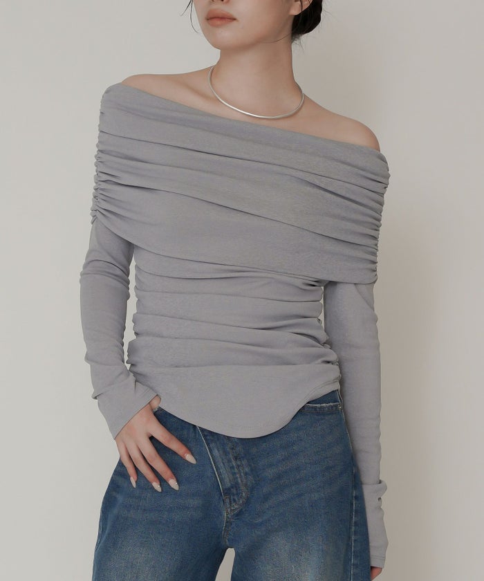 シアー オフショル プルオーバー カットソー ホワイト/ブラック/フリー/長袖