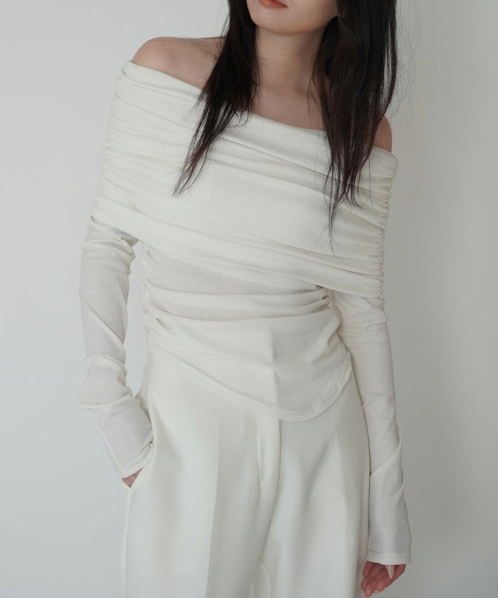 シアー オフショル プルオーバー カットソー ホワイト/ブラック/フリー/長袖