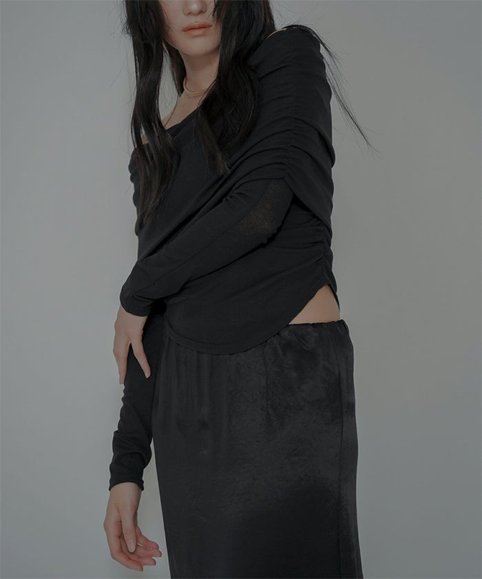 シアー オフショル プルオーバー カットソー ホワイト/ブラック/フリー/長袖