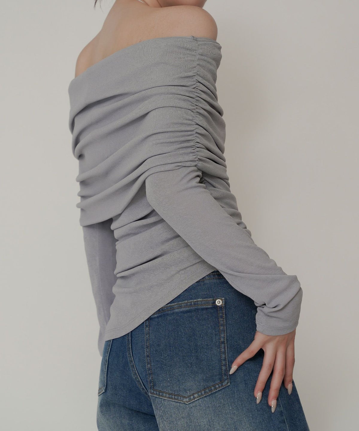 シアー オフショル プルオーバー カットソー ホワイト/ブラック/フリー/長袖