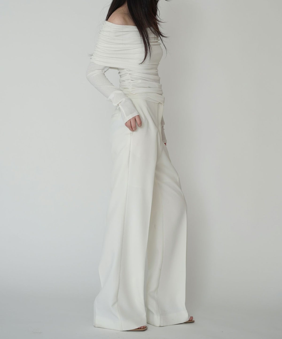 シアー オフショル プルオーバー カットソー ホワイト/ブラック/フリー/長袖