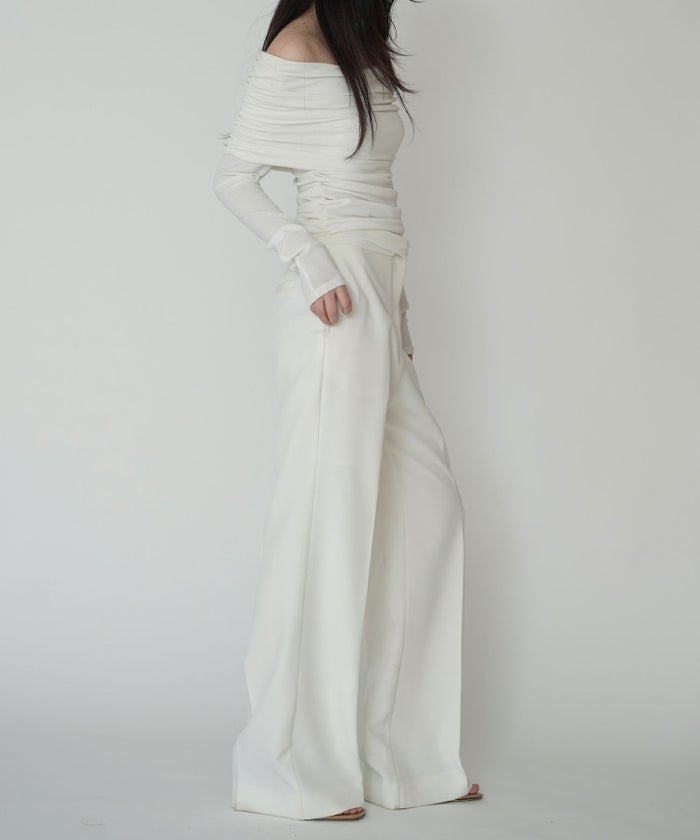 シアー オフショル プルオーバー カットソー ホワイト/ブラック/フリー/長袖