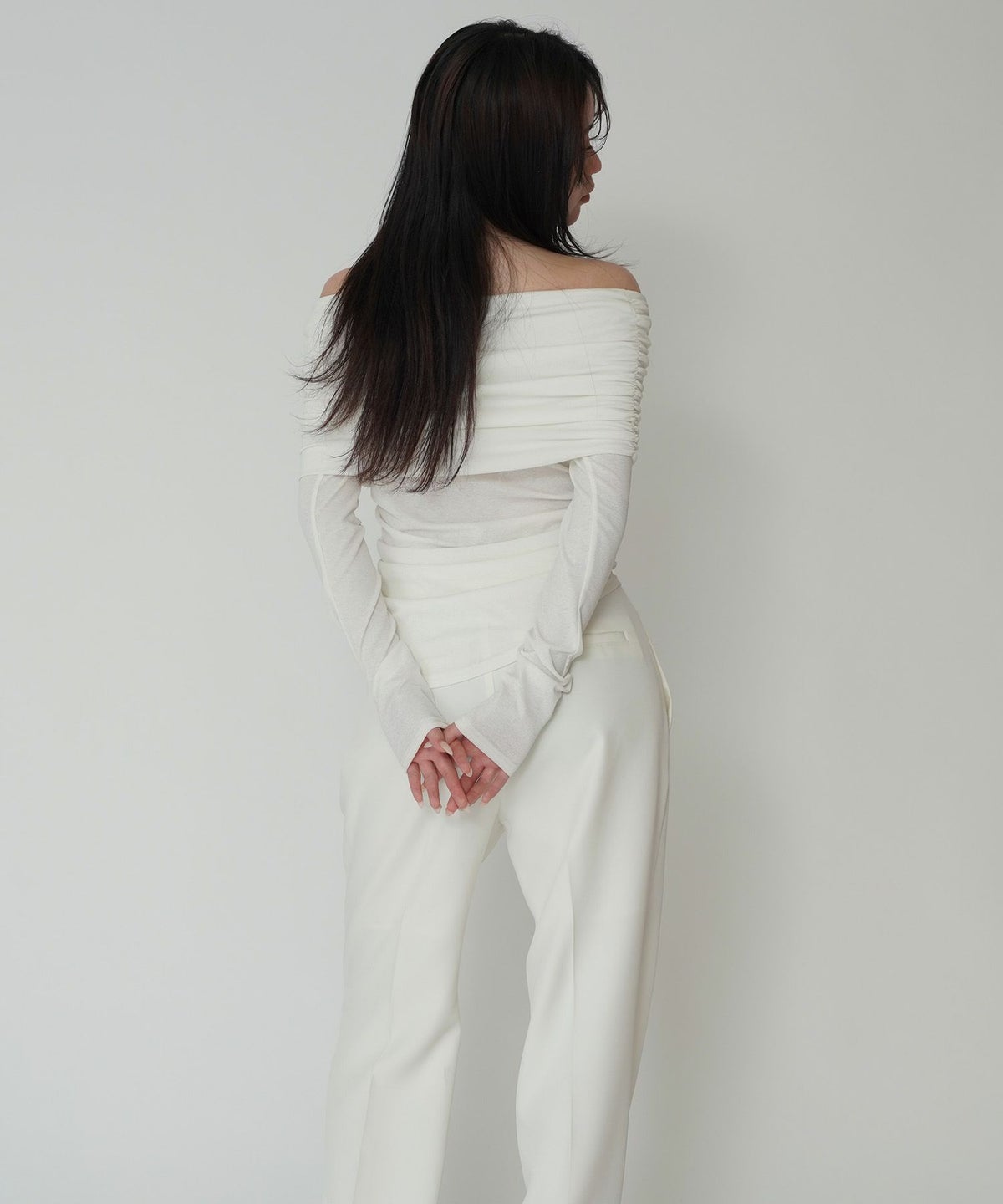 シアー オフショル プルオーバー カットソー ホワイト/ブラック/フリー/長袖