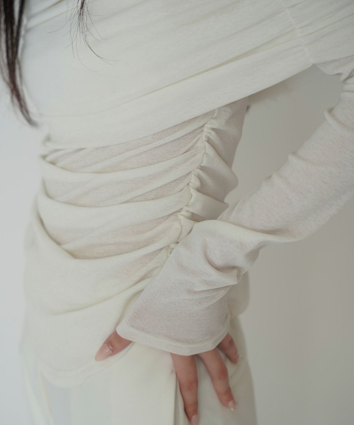 シアー オフショル プルオーバー カットソー ホワイト/ブラック/フリー/長袖