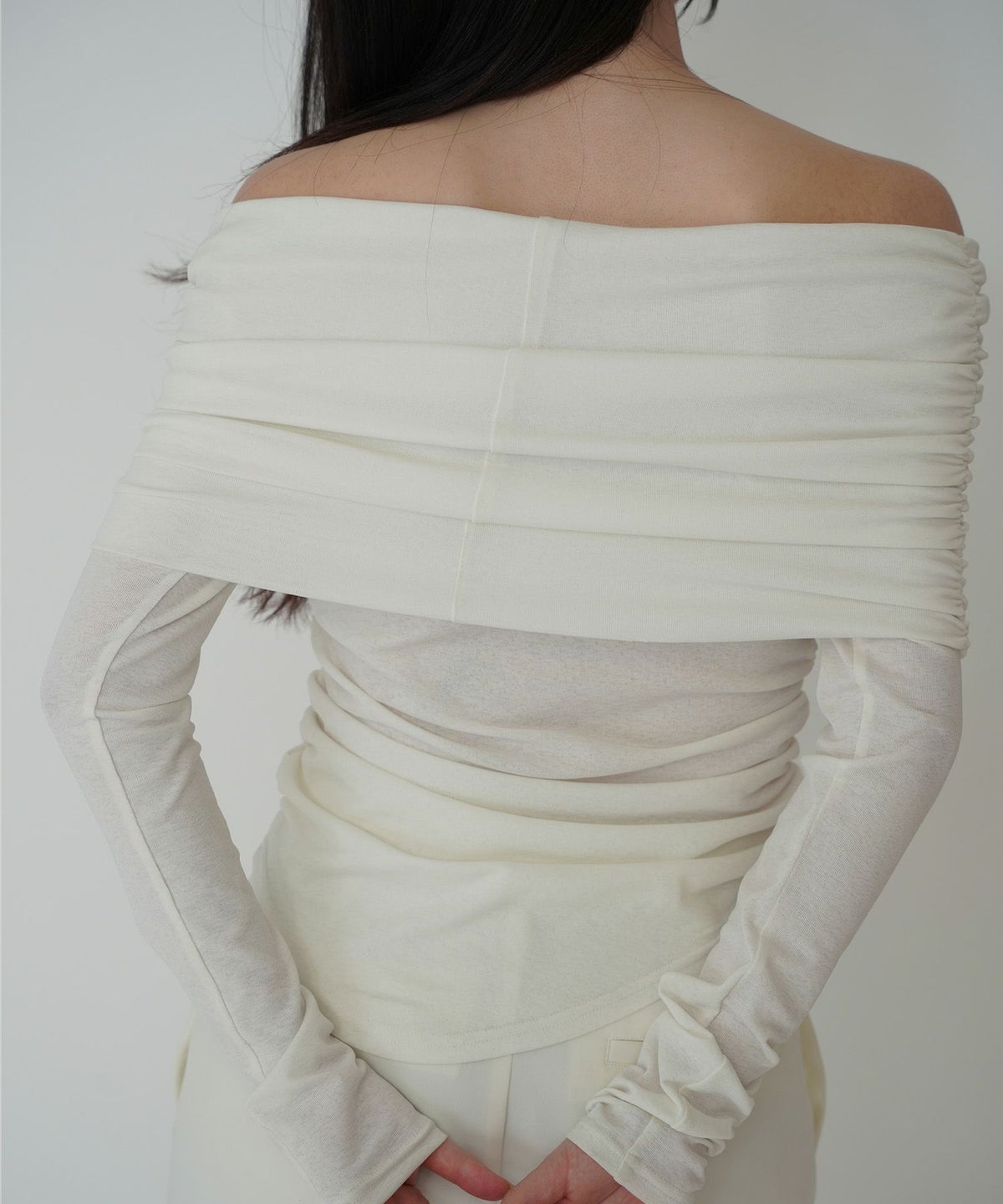 シアー オフショル プルオーバー カットソー ホワイト/ブラック/フリー/長袖